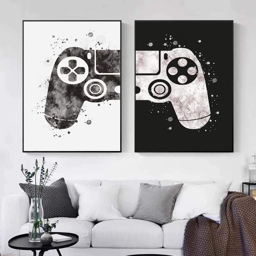 Gamepad Posters Wall Pictures Canvas Painting Artwork Black and White Video Game Themed Art Gaming for Boys Room Decor Decortion Unframed