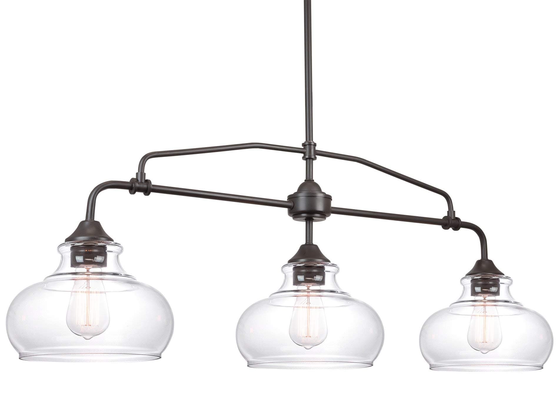 Kira Home Harlow 38" Modern Industrial Farmhouse 3-Light Kitchen Island Light with Clear Glass Shades, Adjustable Hanging Height, for Dining Room, Living Room or Kitchen, Oil Rubbed Bronze Finish