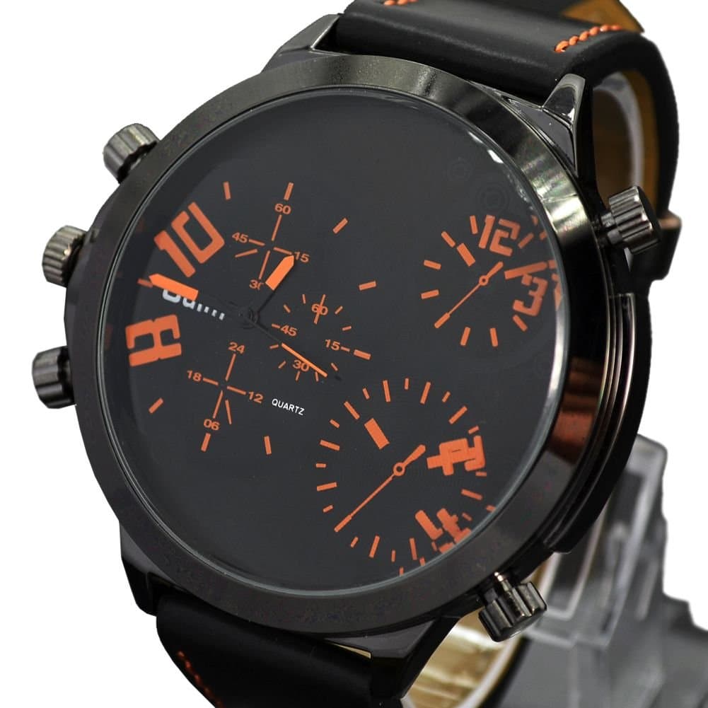 Oulm Fashion Dress Quartz Hours Mens Sport Analog Wrist Watch Leather Band Big Dial