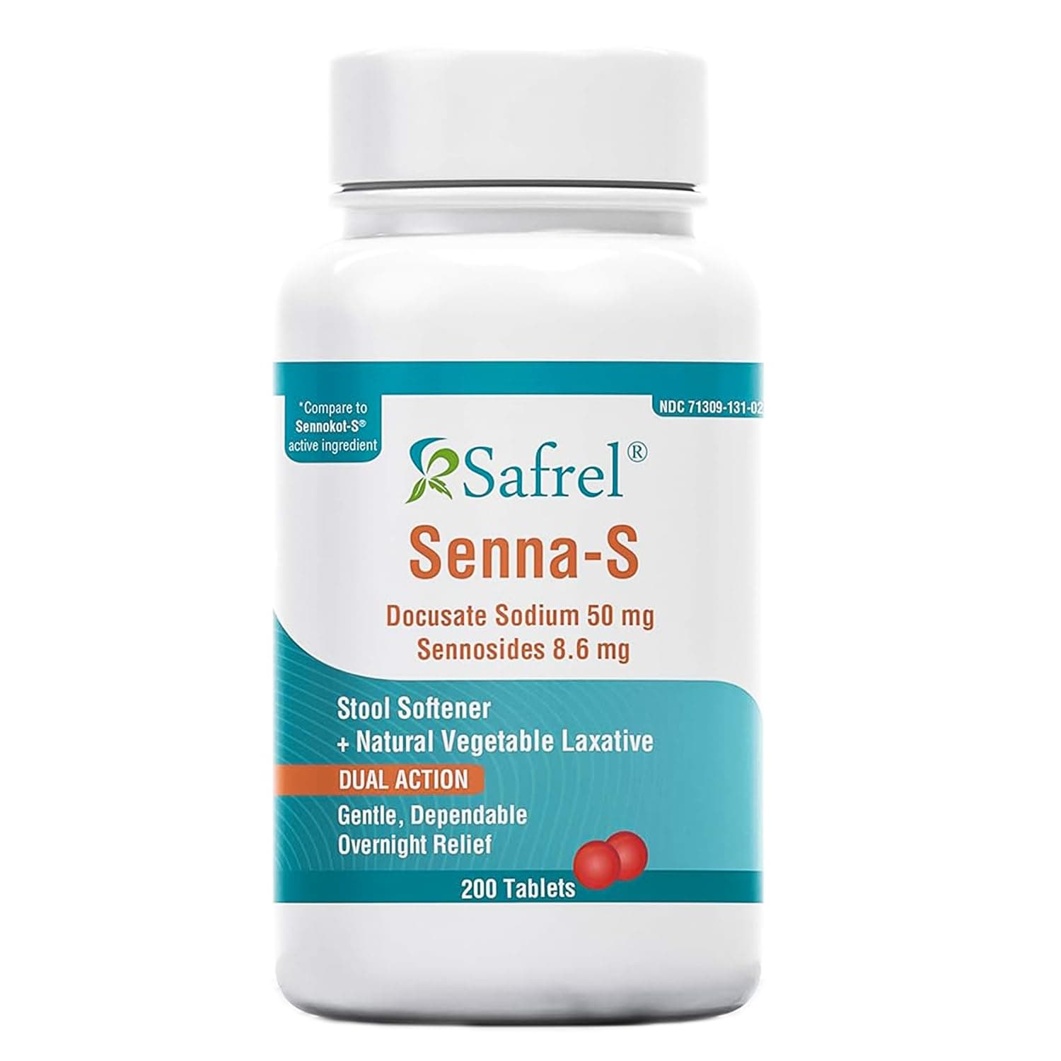 Safrel Senna-S (200 Tablets) Dual Action Natural Vegetable Laxative Stool Softener | Relieves Constipation, Gas, Bloating | Gentle on Stomach | Safe Digestive Support (Generic Senokot-S) | Value Pack