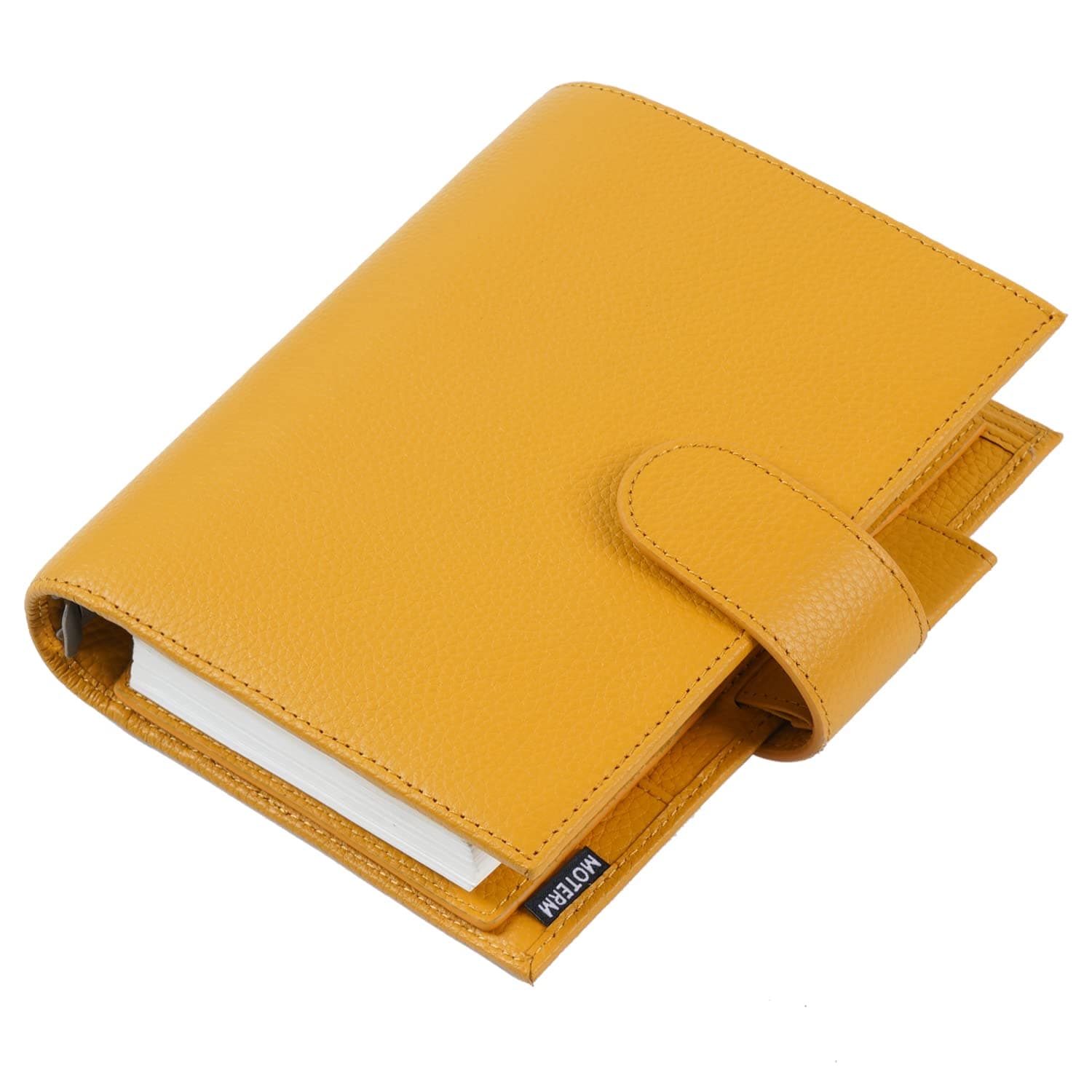 Personal Luxe Rings Planner - Genuine Leather Binder Organizer (Pebble-Mustard, 30mm Ring)