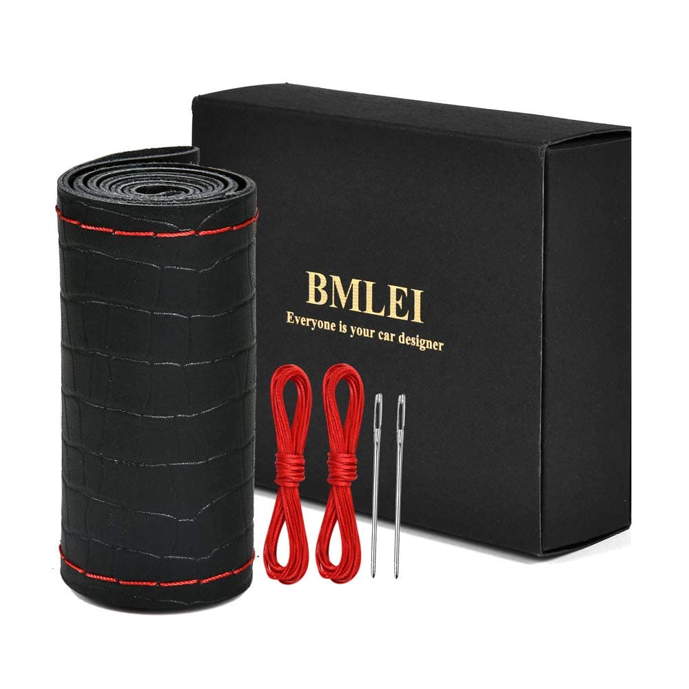 Steering Wheel Cover Universal 15 Inch with Top Genuine Leather, Anti-Slip Design, Soft Padding, Stitch on Wrap