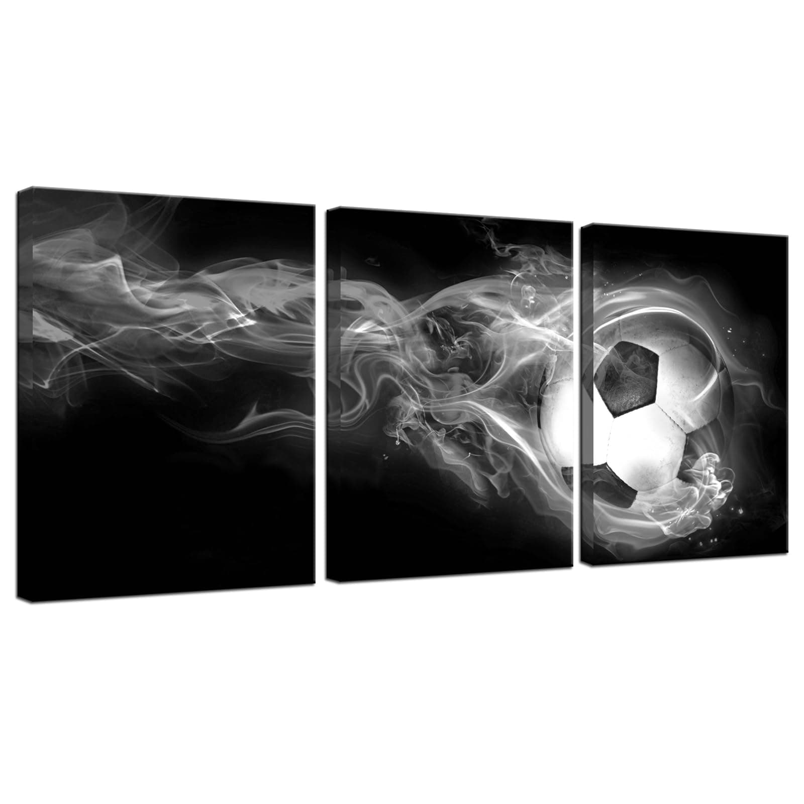 Biuteawal 3 Piece Sport Canvas Wall Art Football Soccer Picture Printed Canvas Painting for Teenager's Boys Bedroom Decor Black White Home Office Living Room Artwork 12x16inchx3pcs