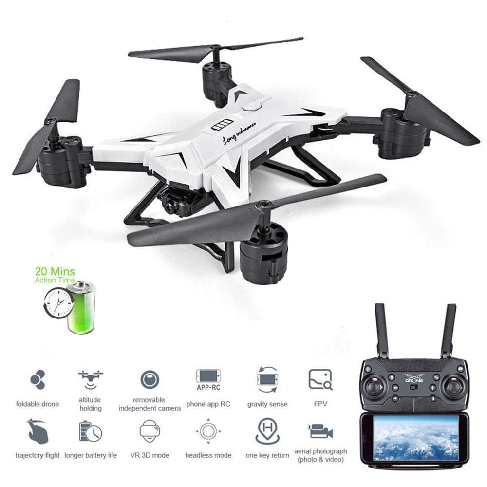 KY601S Drone with Camera HD 1080P 20 Minutes Flight WIFI FPV Selfie Drone Professional Foldable Quadcopter By PRIME TECH ™ (White)
