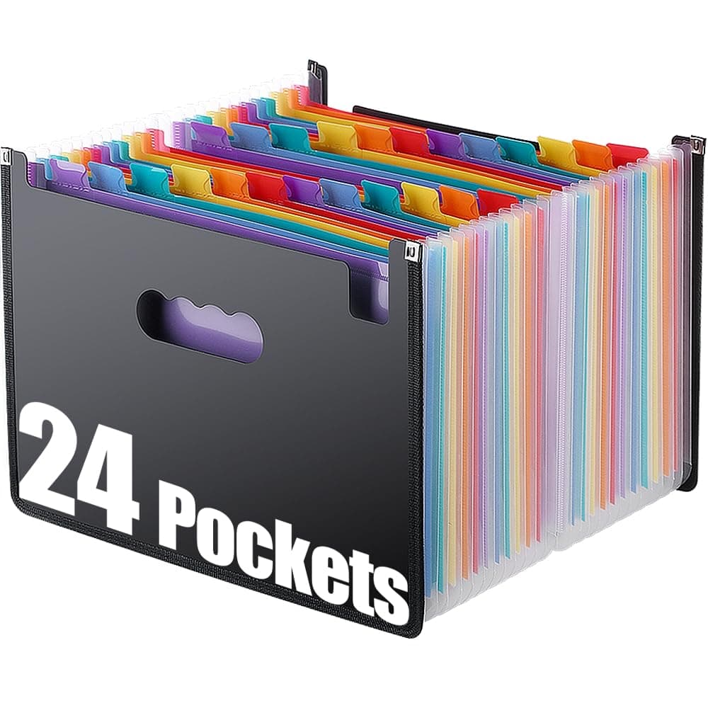 TriMagic Accordian File Folder Organizer, 24 Pockets Alphabetical Expanding Filing Folders, A-Z Expandable Accordion Storage Box for Paperwork Paper Keeper Invoice Receipt Bill Document