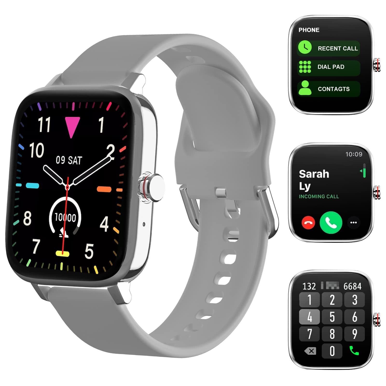 Smart Watch Gift for Men Women, 1.7" Full Touch Screen Smartwatch with Text and Call for Android iOS Phones, GPS Fitness Tracker Watches with Sports Modes, Pedometer, Distance, Calories (Grey)