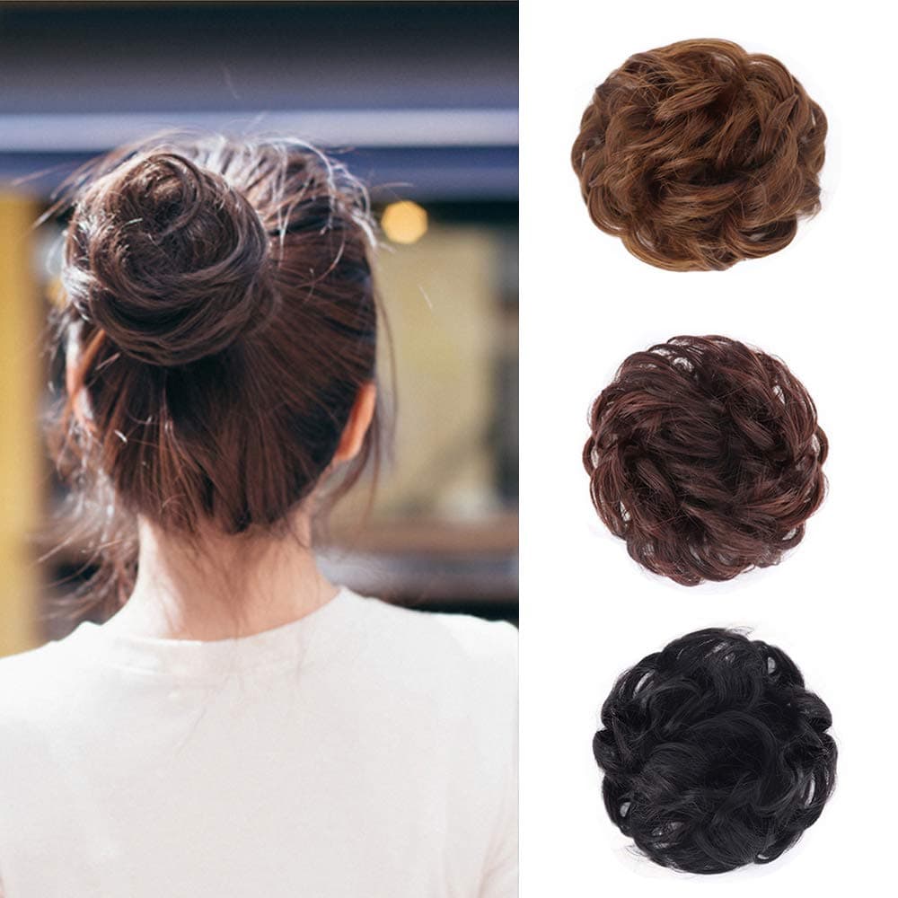 Xiaoliangyiyz 100% Human Hair Bun Messy Hair Scrunchies Curly Updo Chignons Hairpieces Extensions for Women and Kids (1B Natural Black)