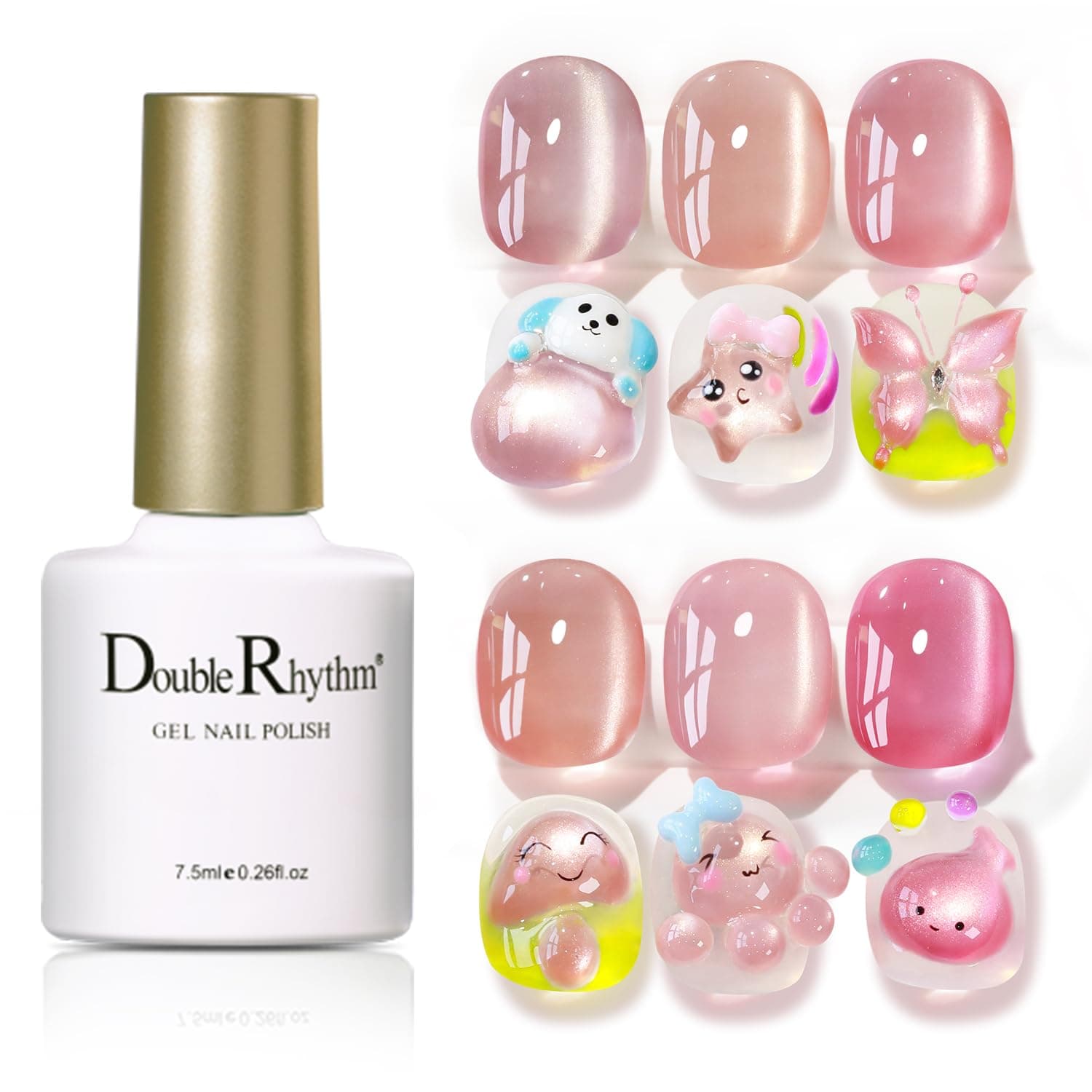 Double Rhythm Cat Eye Gel Polish Set 6 Colors Shimmer Glitter with Magnet Holographic Reflective Magnetic UV Gel Polish Art Kit (Glass Jelly Nude Pink 6-Kit 35)