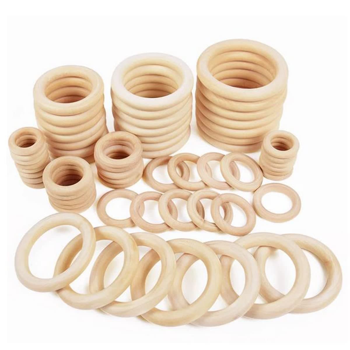 40 Pieces Nature Wooden Rings, 8 Sizes Unfinished Wood Rings for Crafts Macrame Rings Wood Circles for DIY Craft, Ring Pendant and Connectors Jewelry Making
