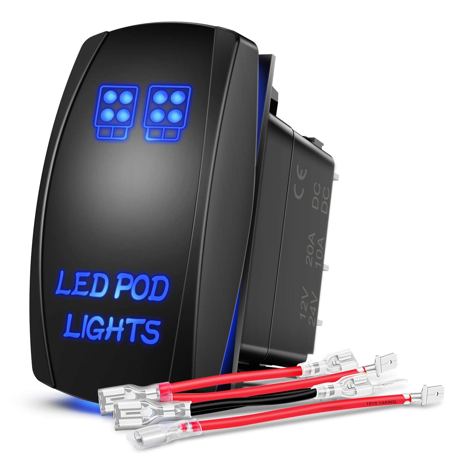 Nilight LED POD Lights Rocker Switch Led Light Bar Switch 5Pin Laser On/Off switches 20A/12V 10A/24V Switch with Jumper Wires Set for Cars,Trucks,RVs,2 Years Warranty