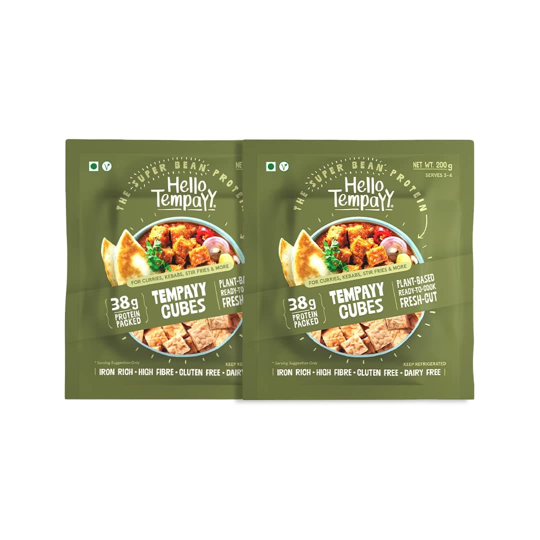 Hello Tempayy - More Nutritious than Paneer & Tofu - Pack of 2 | Natural Tempeh | Clean Gut-Friendly Protein | Easy-to-cook | High Fiber & Low Carb- Soyabean Tempeh - 200gm