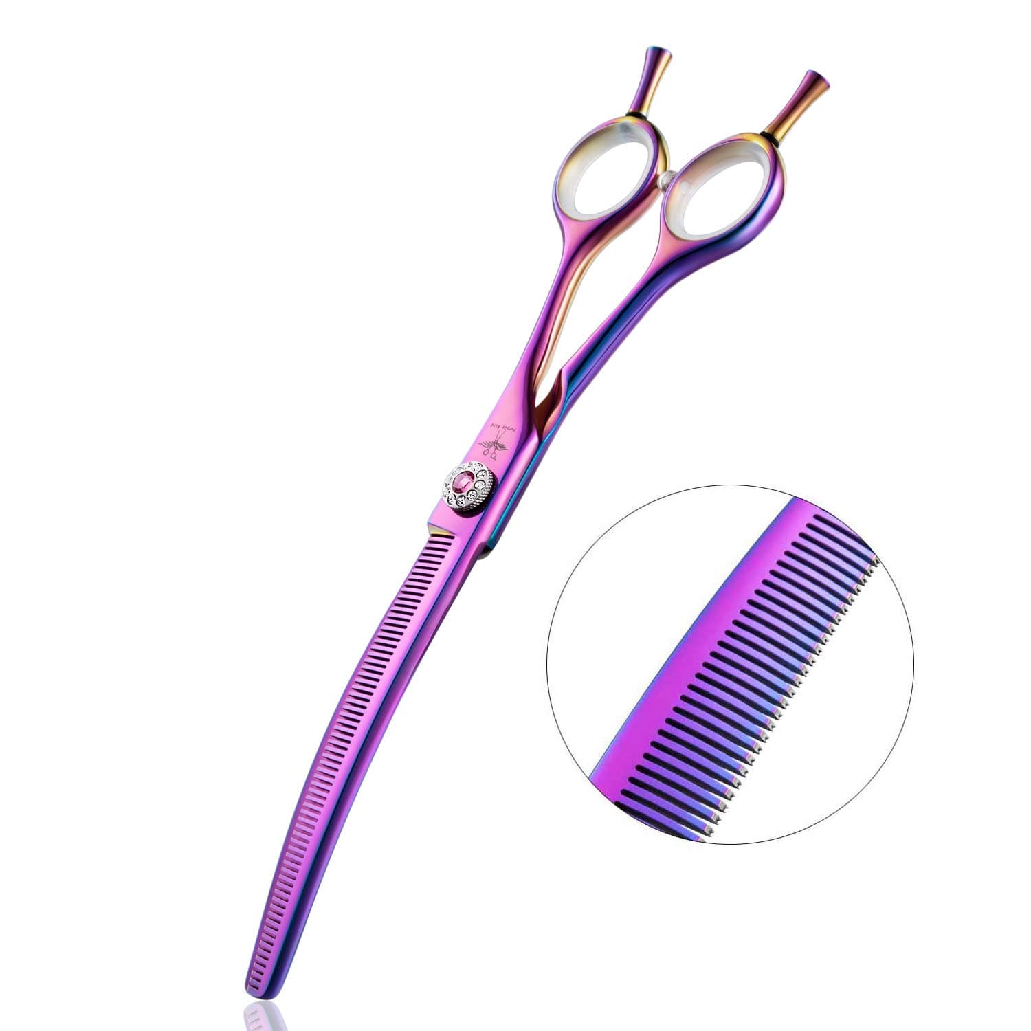 7 Inch Downward Curved Dog Grooming Scissors Thinning Texturizing Shears Professional Safety Blunt Tip Trimming Shearing for Dogs Cats Face Paws Limbs Japanese Stainless Steel Purple