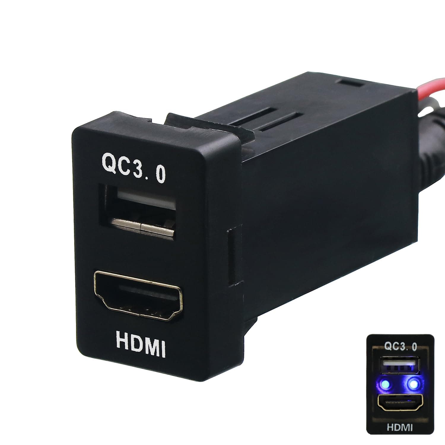 HDMI Socket Mount Cable + QC3.0 Quick Charge Car Charger USB Adapter Use for Toyota