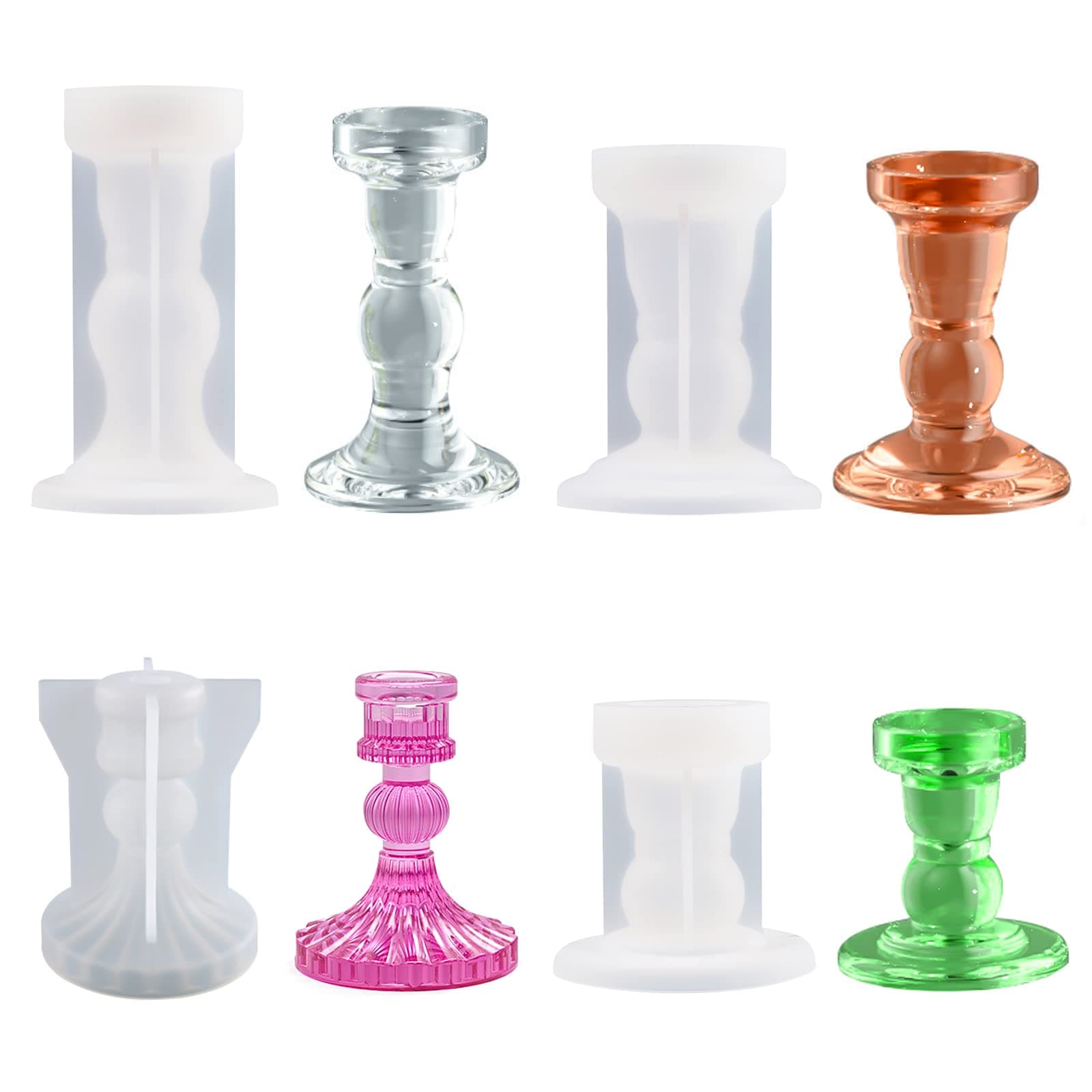 4 Pieces Candle Holder Silicone Molds Pillar Tealight Candlestick Holder Resin Mold for DIY Resin Casting for Taper Candles Home Decor,E