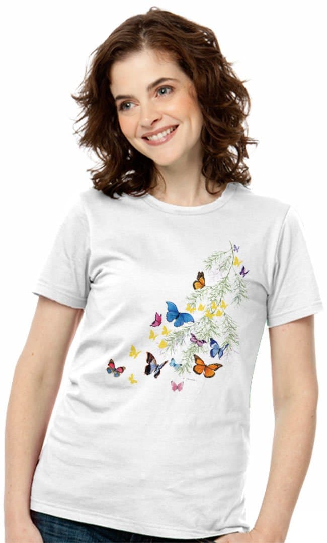 SolarTees Women's Butterfly Shoulder Solar Color Changing Tee SM White
