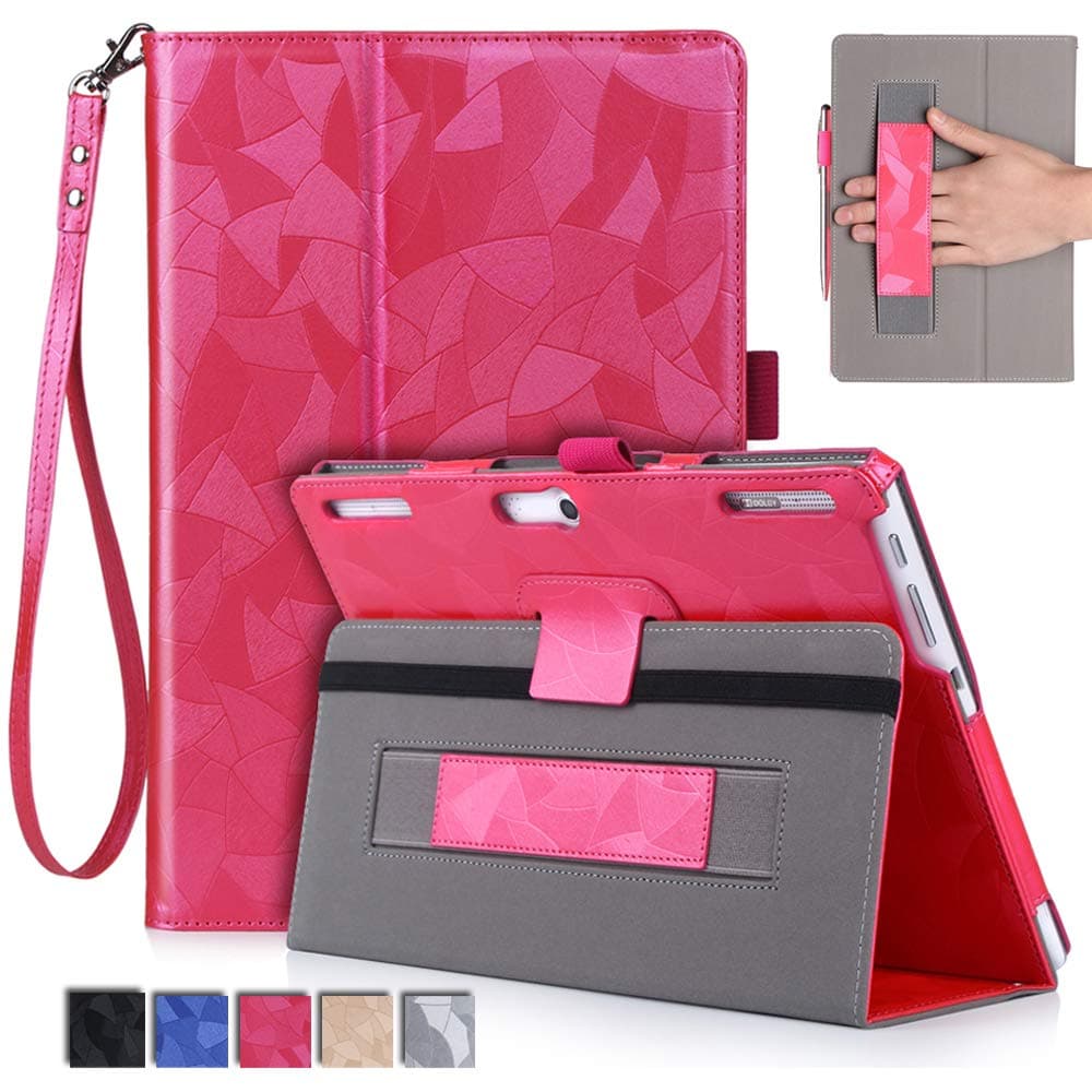 Jasilon Lenovo Tab2 X30F/TAB-X103F/TB3-X70/A10-30f/Case, Premium PU Leather Folio Stand Cover with Hand Strap Compatible with Lenovo Tab2 A10-70f/TAB-X103F Tab 10/Tab3 10 Business Tab(Rose Red)