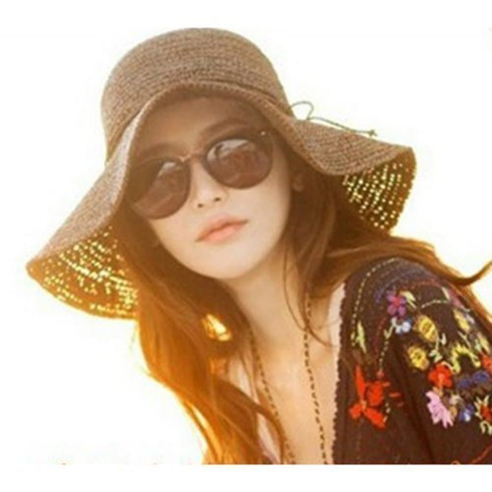 Floppy Foldable Wide Brim Chic Sun Hat Sun Visor Summer Beach Straw Hat for Women Ladies Brown