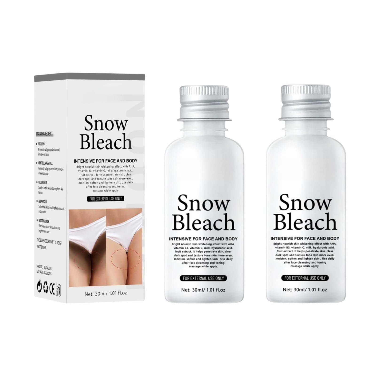 Snow white Cream, White And Private Cream, Dark Skin Bleaching Cream, Body Skin Bleaching Cream, Skin Lightening And Black Removing Cream, for Inner Thigh, Underarm, Elbow (2PC)