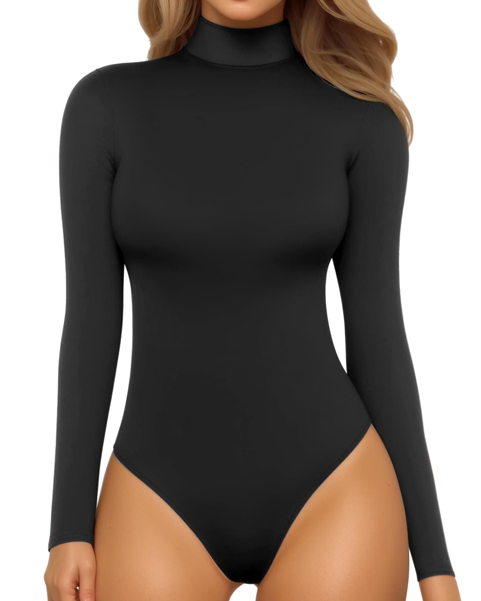 Women's Mock Turtle Neck Long Sleeve Tops Bodysuit Jumpsuit