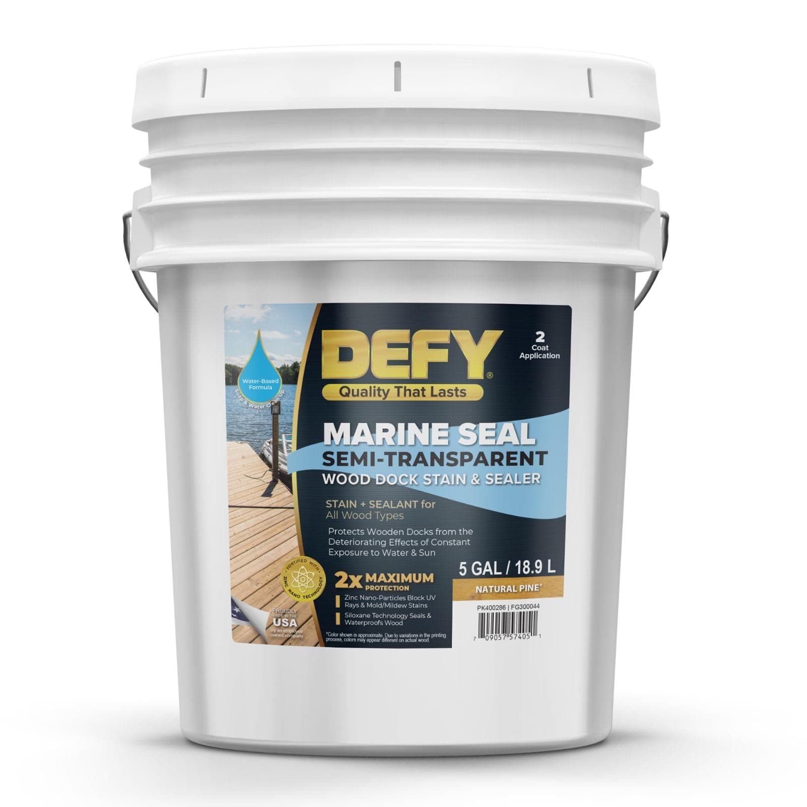 Marine Seal Semi-Transparent Exterior Wood Stain and Sealer - Waterproof Sealant for Wood Docks, Boat Piers, Marinas, Boardwalks, & More - Natural Pine - 5 Gallon, Made in USA