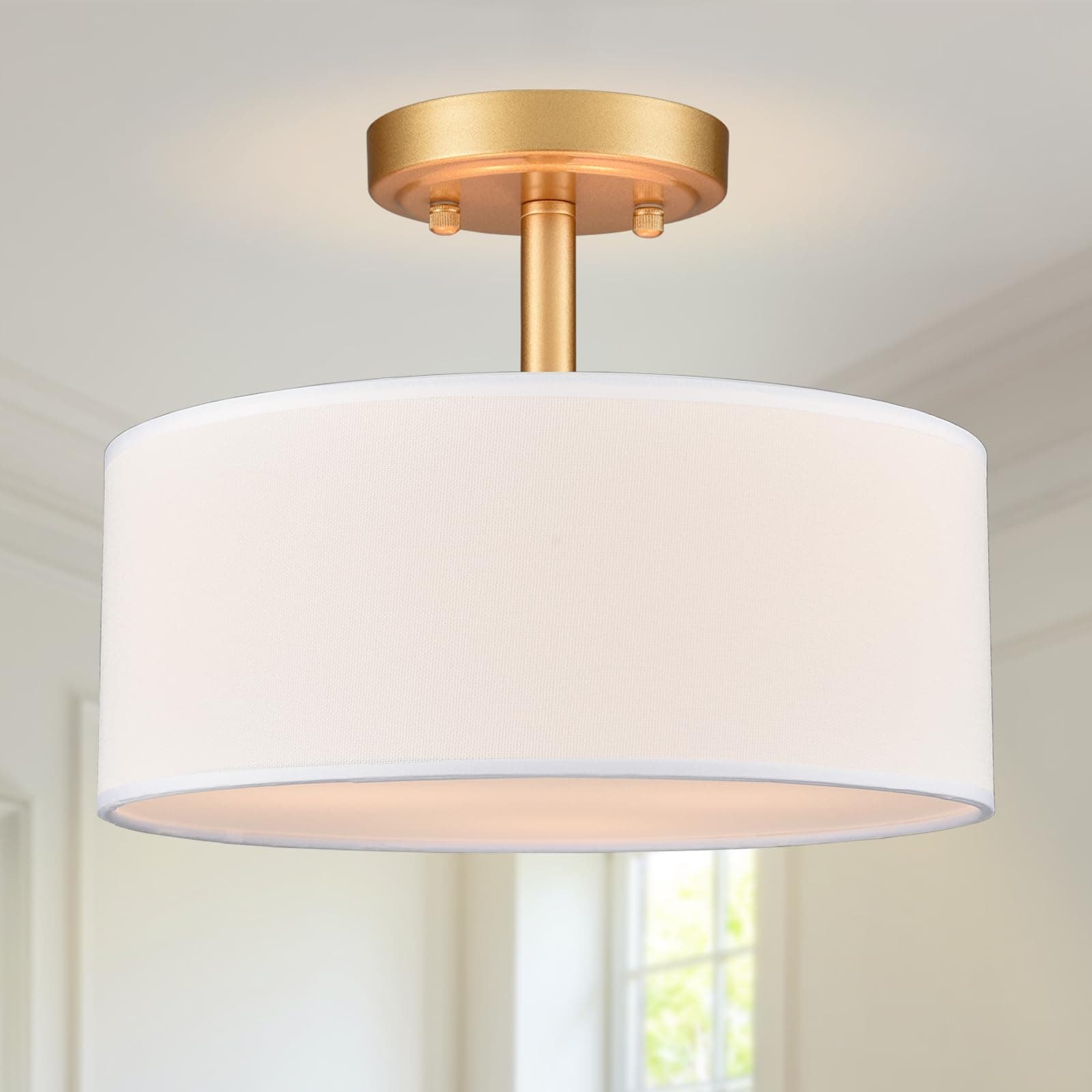 Modern Light Fixture Ceiling Mount Flush Mount Drum Ceiling Light Fixture 3 Light Gold Semi Flush Mount Ceiling Light for Hallway Bedroom Entryway Foyer Office