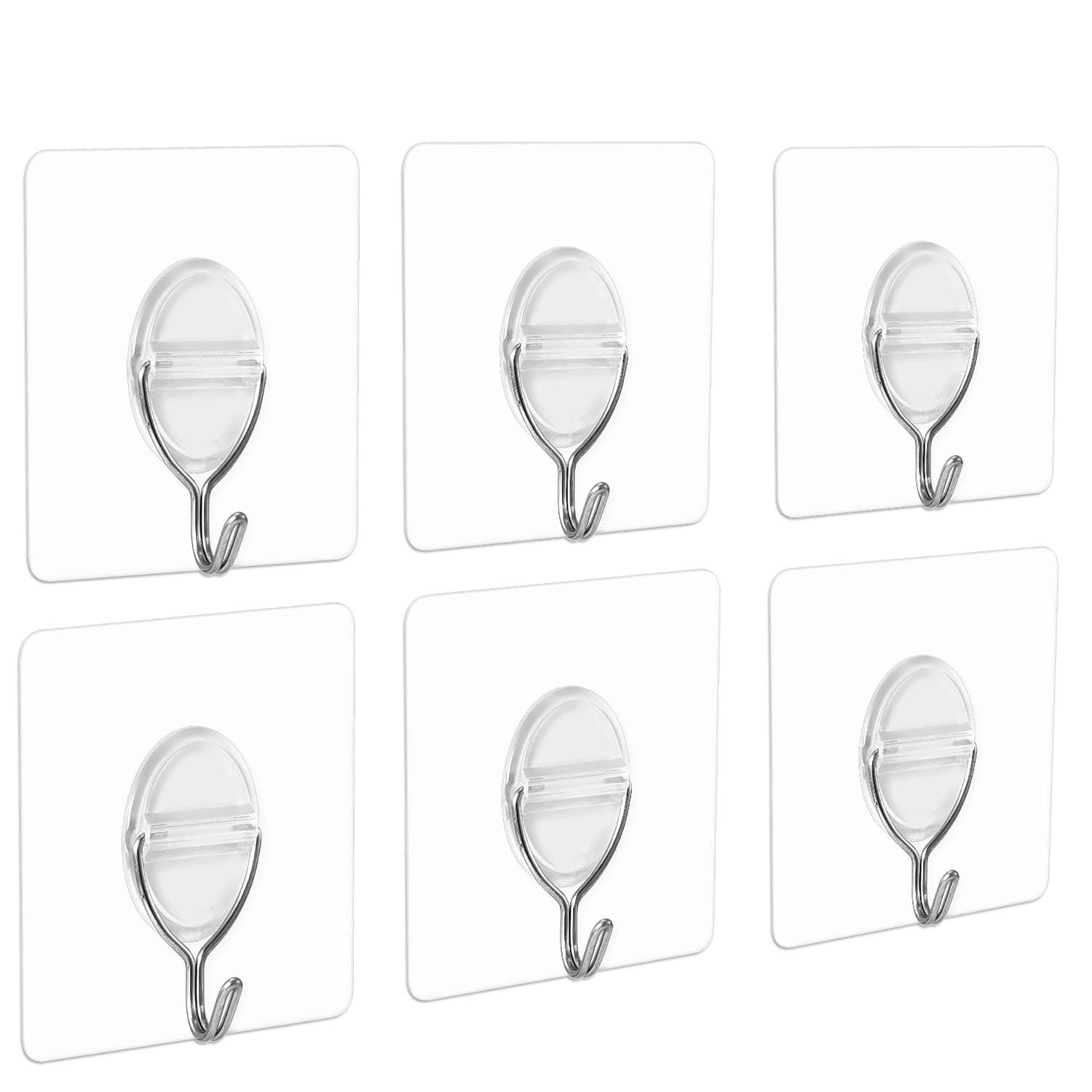 Adhesive Wall Hook 11 lb/5Kg(Max) No Nails No Glue Eco-Friendly Waterproof Oilproof Washable Reusable for Kitchen,Bathroom,Bedroom Transparent Wall Hook (Transparent, 6)