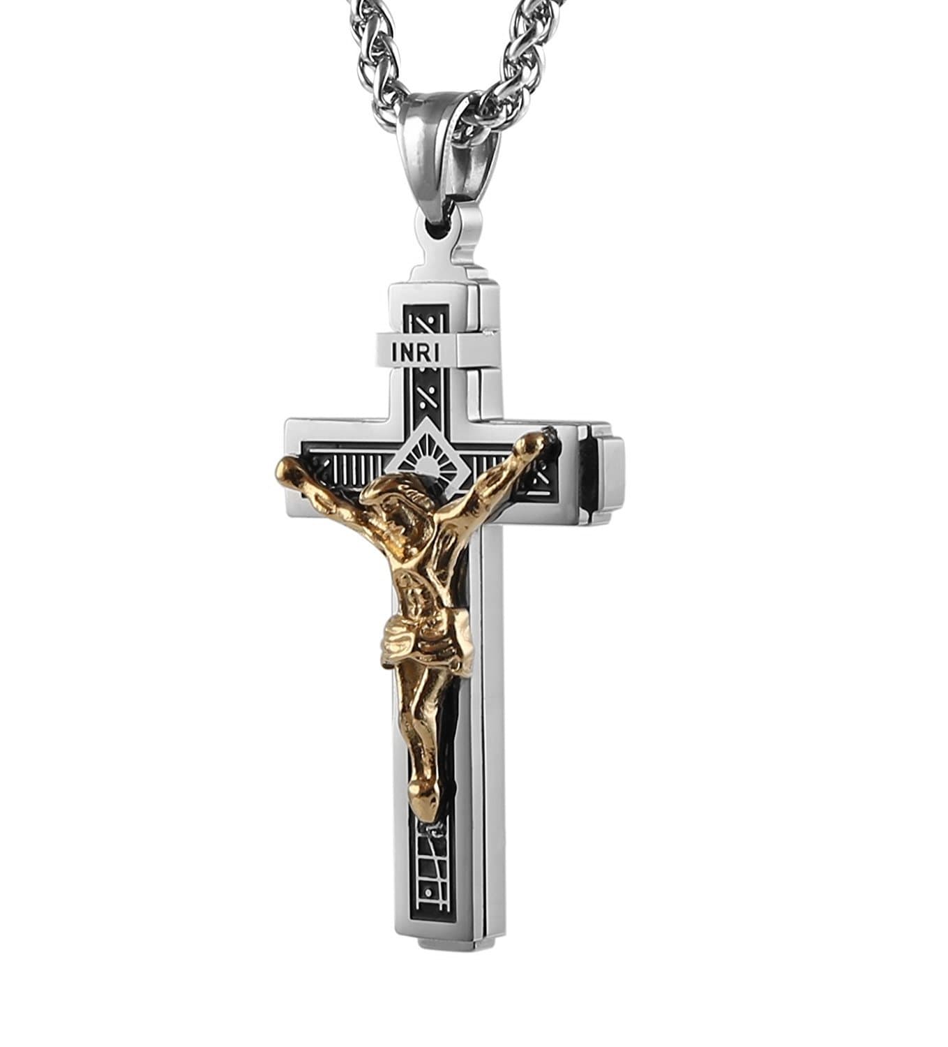 Cross Necklace for Men Stainless Steel Jesus Crucifix INRI Cross Pendant Necklace Jewelry Gift