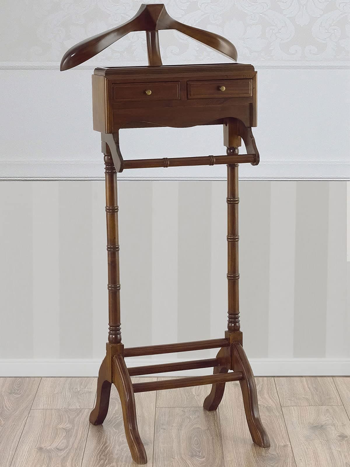 Simone Guarracino Luxury Design Valet Stand Albert Coat Hanger 2 drawers Italian Baroque Style Walnut