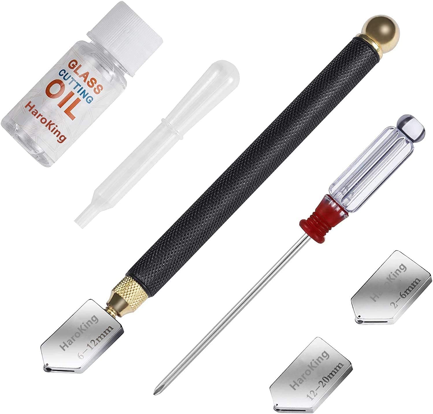 Glass Cutter Kit with Cutting Oil, 2mm-20mm Professional Cutting Head, Carbide Tip Glass Cutter Tool for Thick Glass Mirror and Mosaic