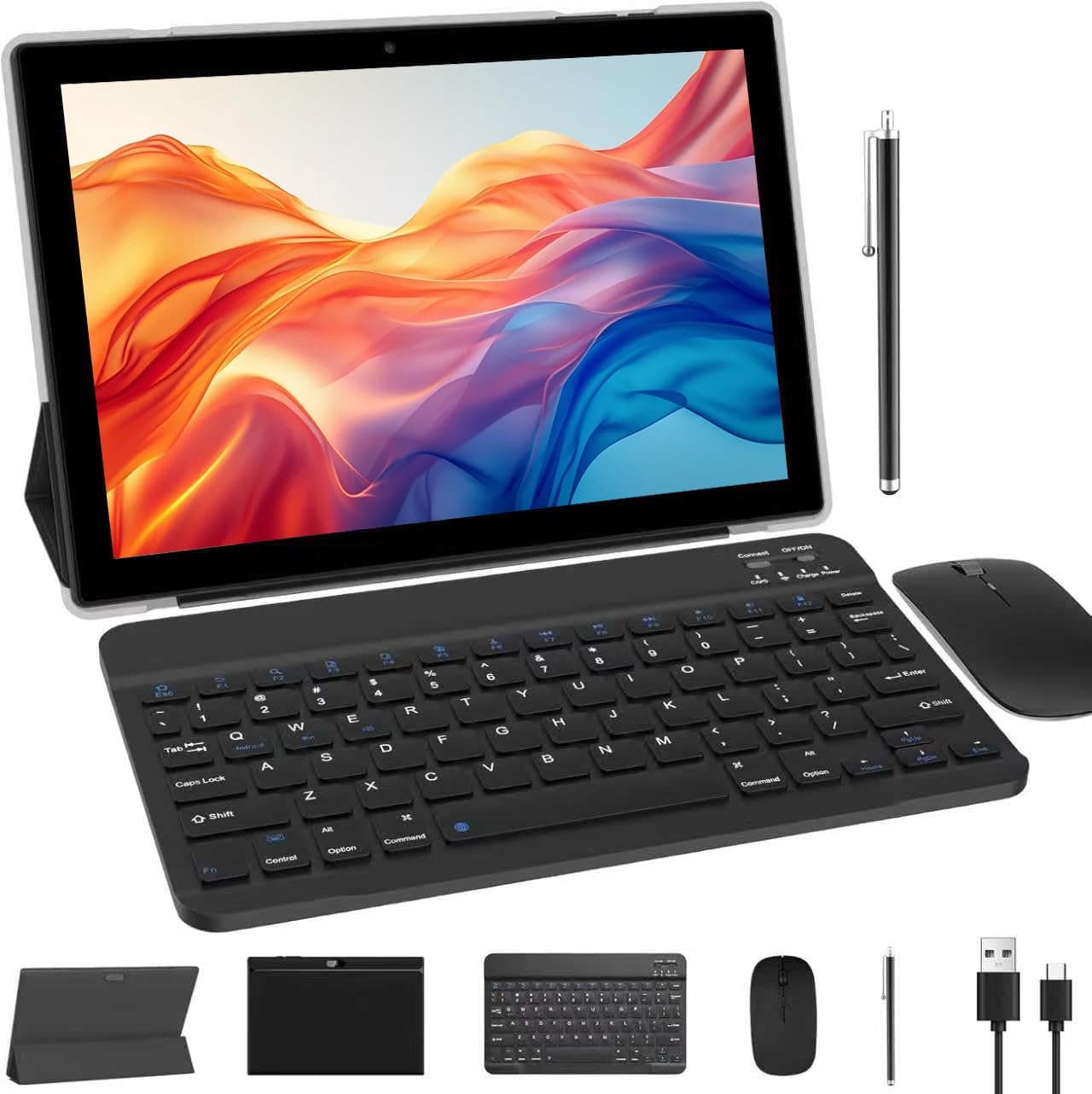 10 inch Tablet with Keyboard 2 in 1 Tablet Android 15 Tablets Include Case Mouse Stylus 6000mAh battery 8GB+32GB Support 1TB Expandable 10.1" Tableta, 2MP+8MP Dual Camera WiFi-6 Bluetooth 5.0 Tab