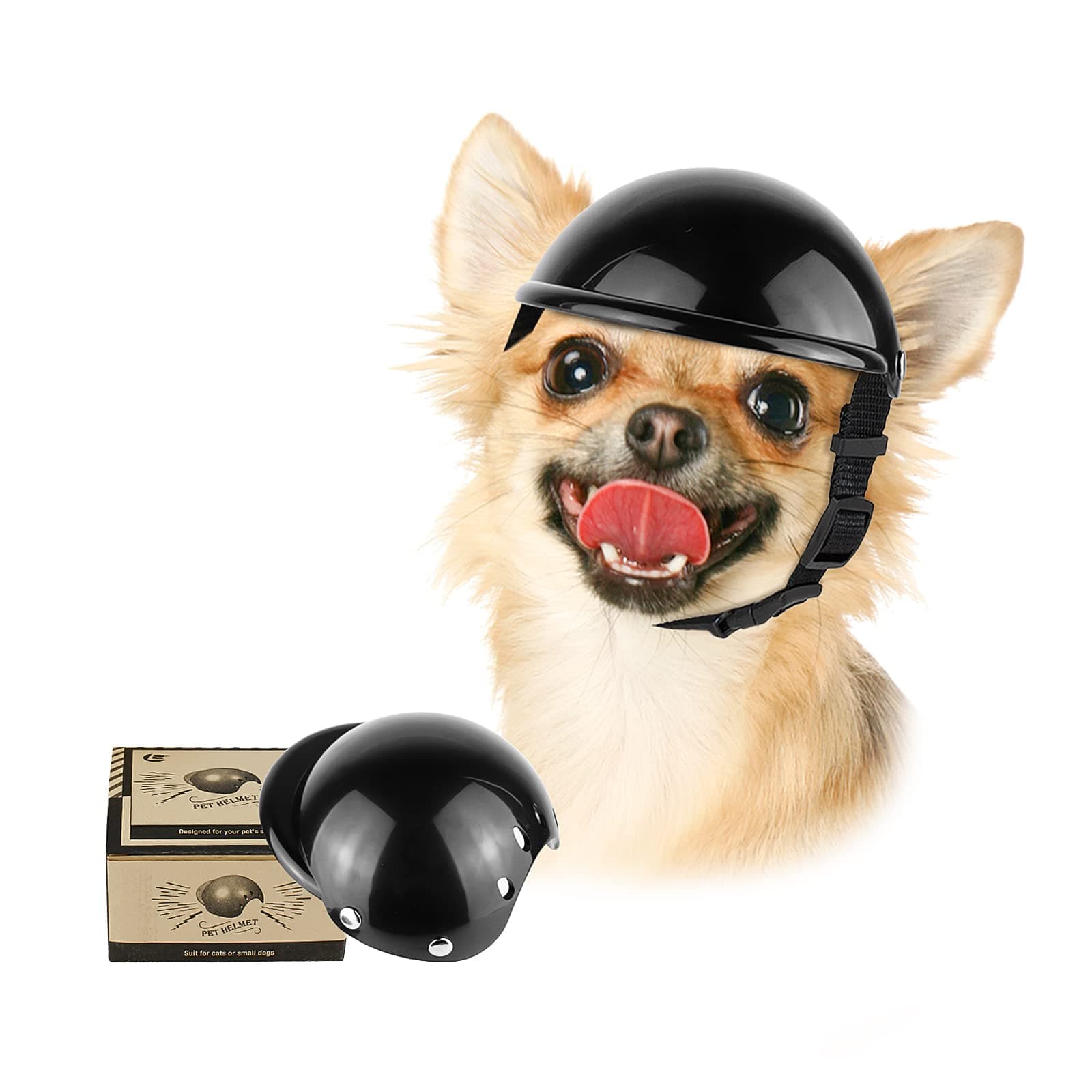 Dog Helmets for Extra-Small to Small Dogs, Chihuahua Mixed Helmet, Tiny to Small Dog Helmet Cat Hat for Outdoor Motorcycing Biking Travelling Exploring, Adjustable, S