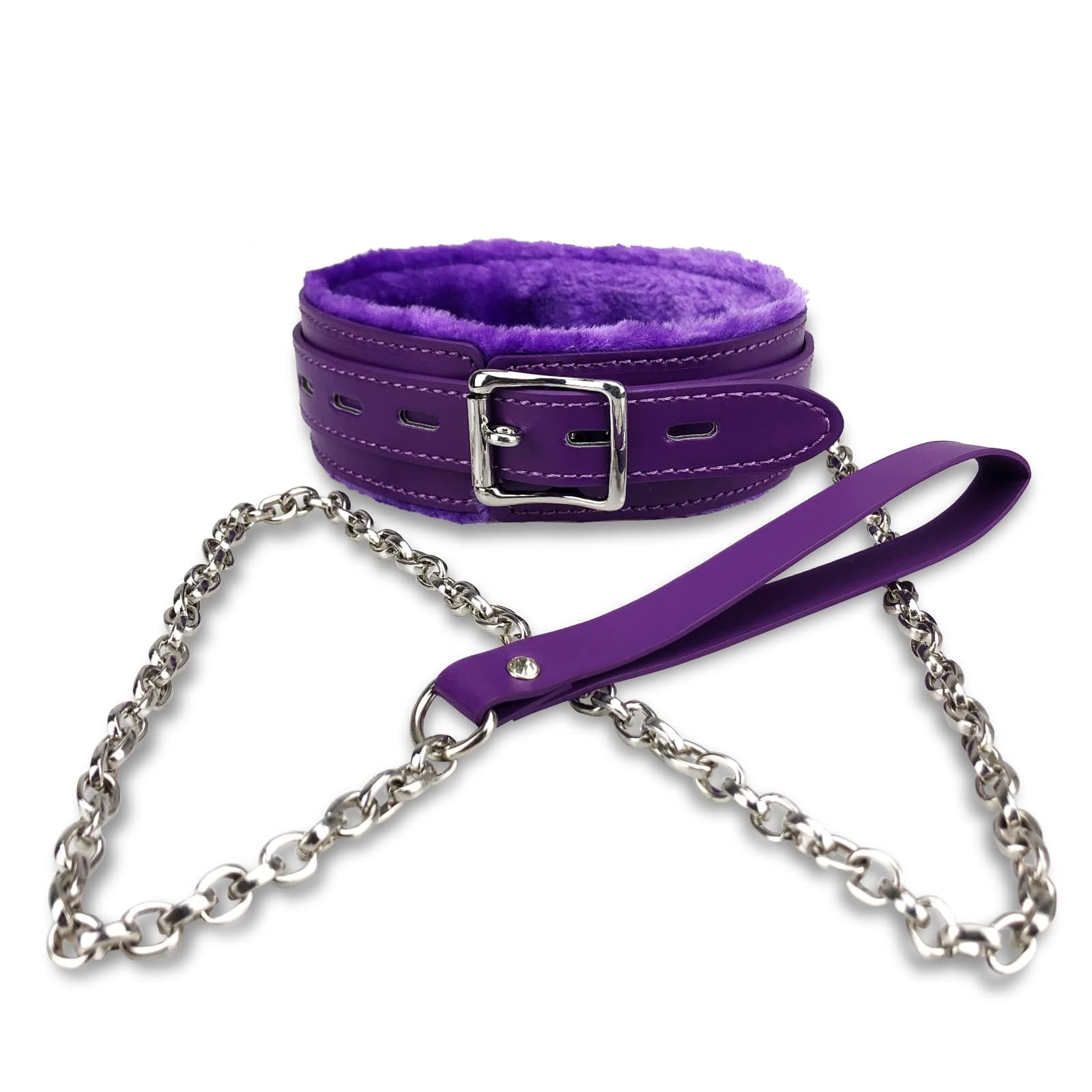 BiliseeBilisee Leather Choker Collars - Soft Inner Fur for Comfort - Detachable Leash Chain - Durable Leather Collar with Alloy Buckle,Purple