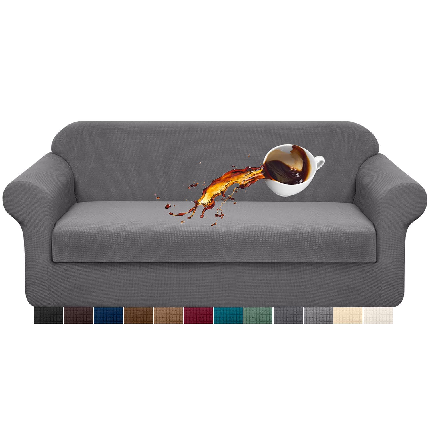 Granbest Stretch Sofa Slipcovers 3 Cushion Couch Covers Water-Repellent Pet Furniture Covers Dog Couch Protectors (Light Gray, Large-2 Pieces)