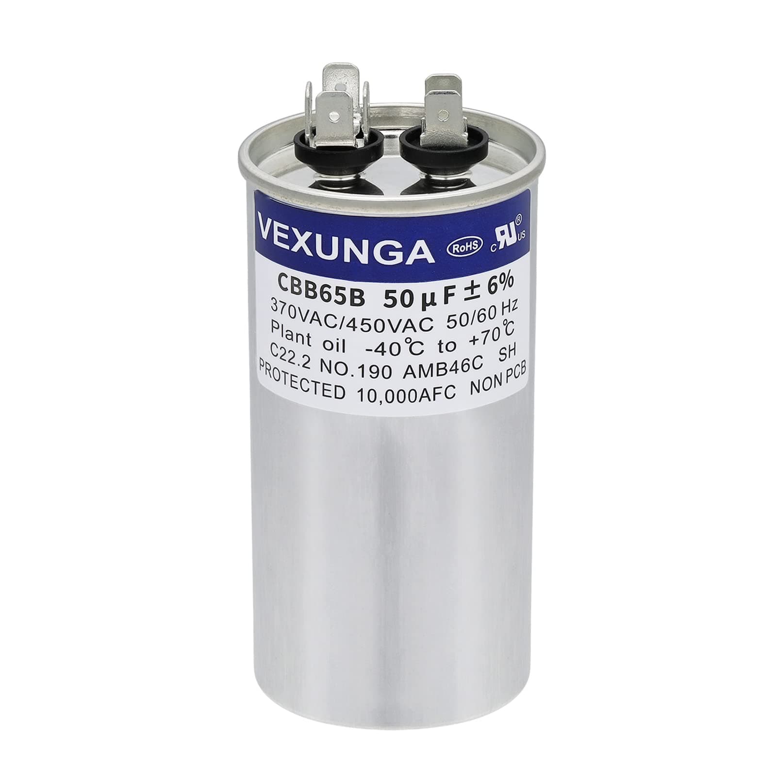 VEXUNGA 50Uf 50 Mfd 370Vac 440Vac 450Vac 50/60Hz Cbb65 Cbb65B Run Start Capacitor for Unit AC Start Fan Motor Or Pool Pump Or Cold Direct Air Condenser