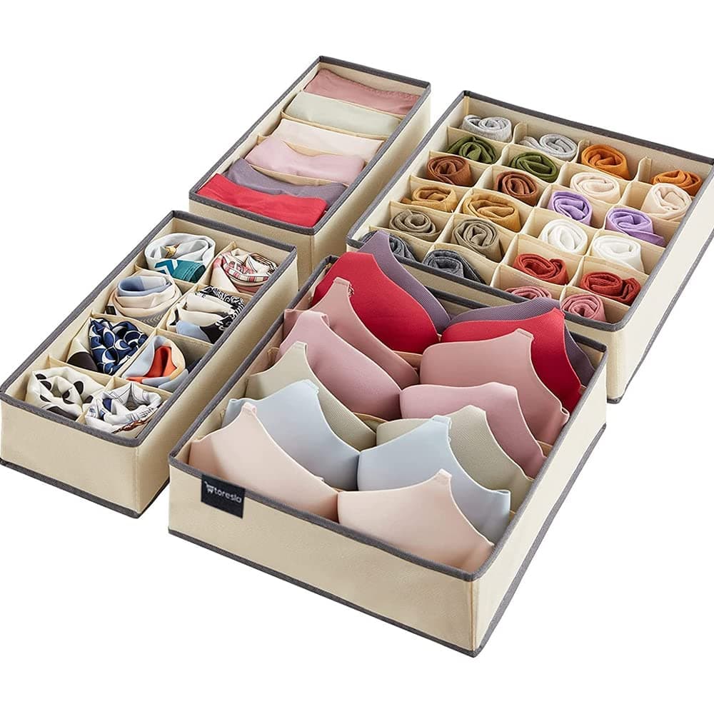 STORESLA™ 4 PCS Clothes Organizer - Wardrobe Clothes Storage Box, Underwear Bra Organizer Closet Drawer Divider for Skirts Socks Bras Panties & Scarf