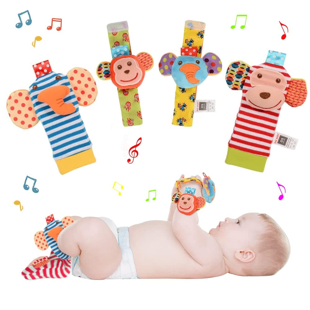 ThinkMaxBaby Soft Rattle Toy, Foot Socks Wrists Rattles, Wrists Rattles for Baby,Ankle Sock Cotton and Plush Stuffed Infant Toys
