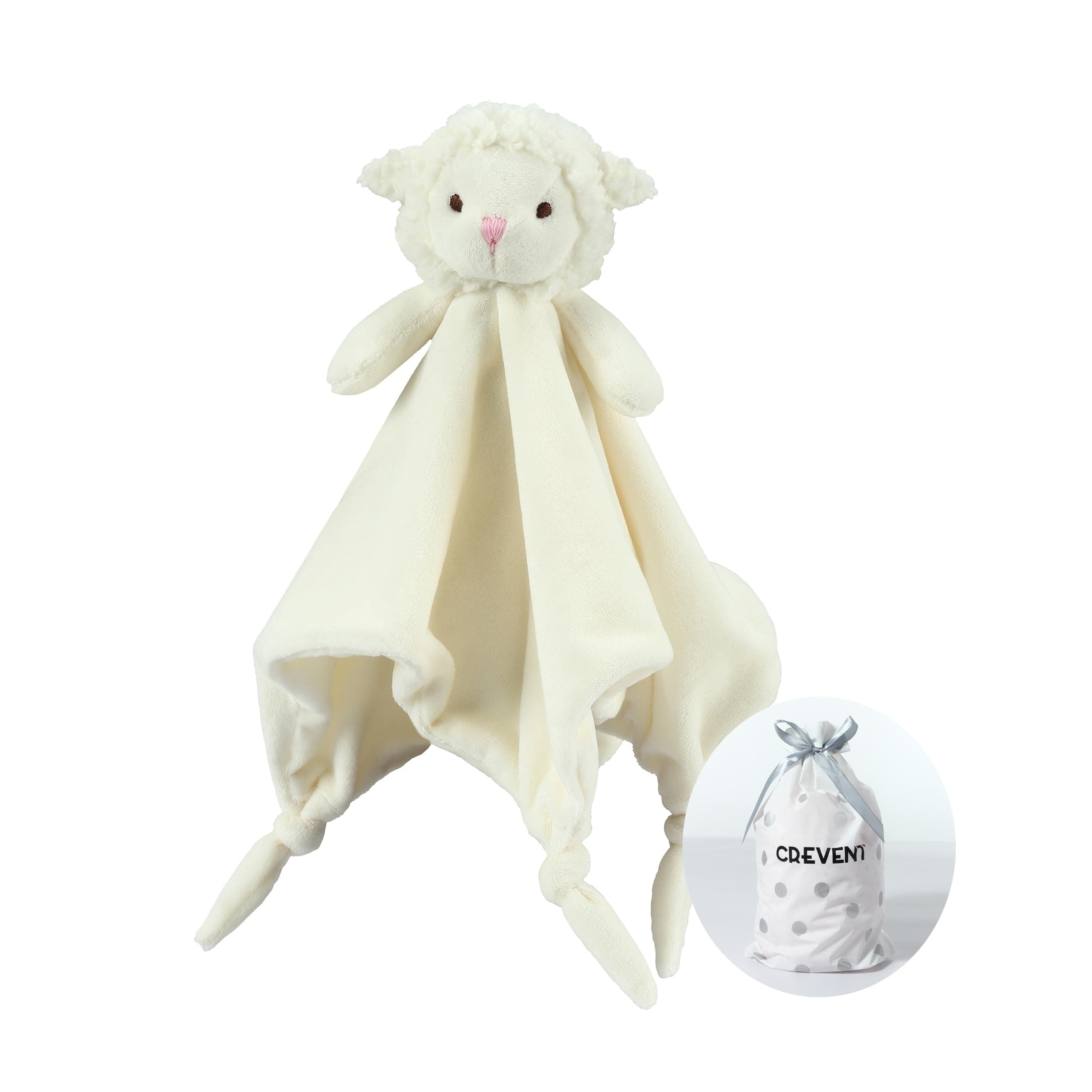 Cozy Plush Baby Security Blanket Loveys for Baby Girls Boys, Minky Front and Back with Animal Face (Ivory Sheep)