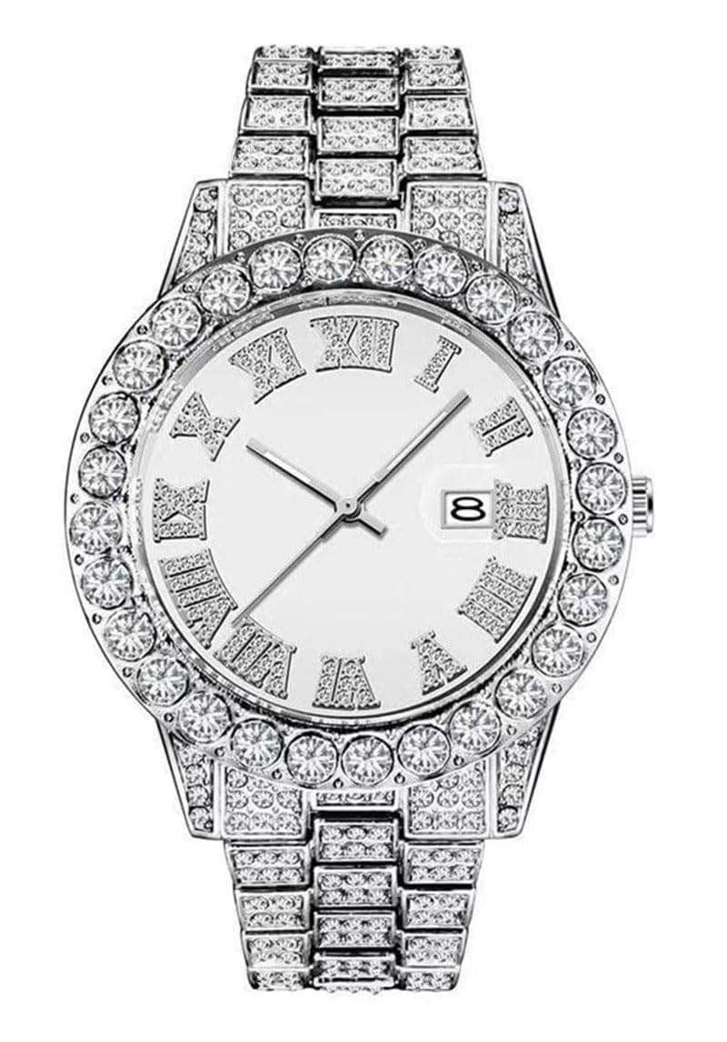 Men's Diamond Watch Fashion Crystal Rhinestone Quartz Analog Watch Iced-Out Bracelet Wrist Watch