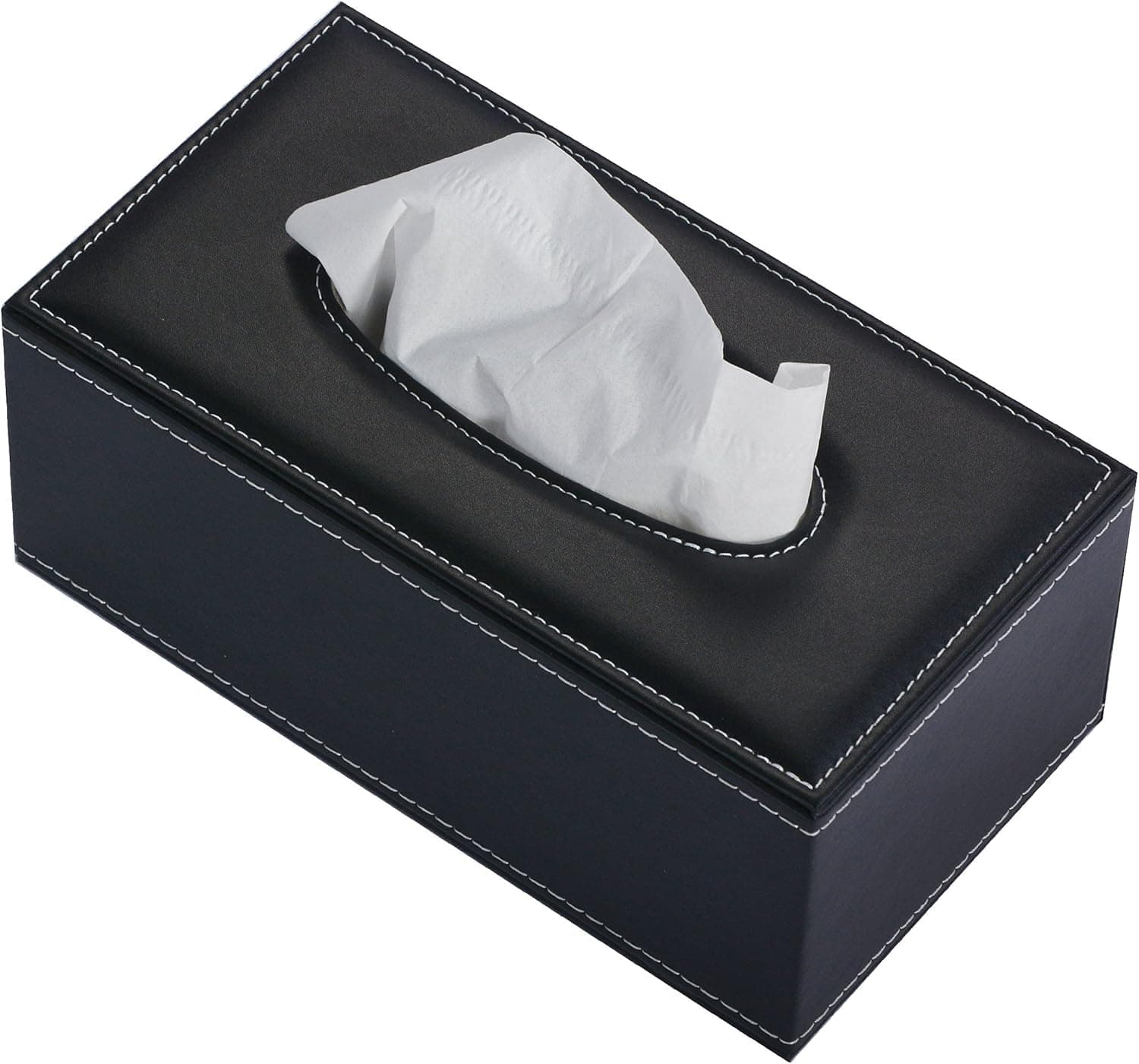 Leather Tissue Box Holder, Black Tissue Holder for Home Kitchen Office Car