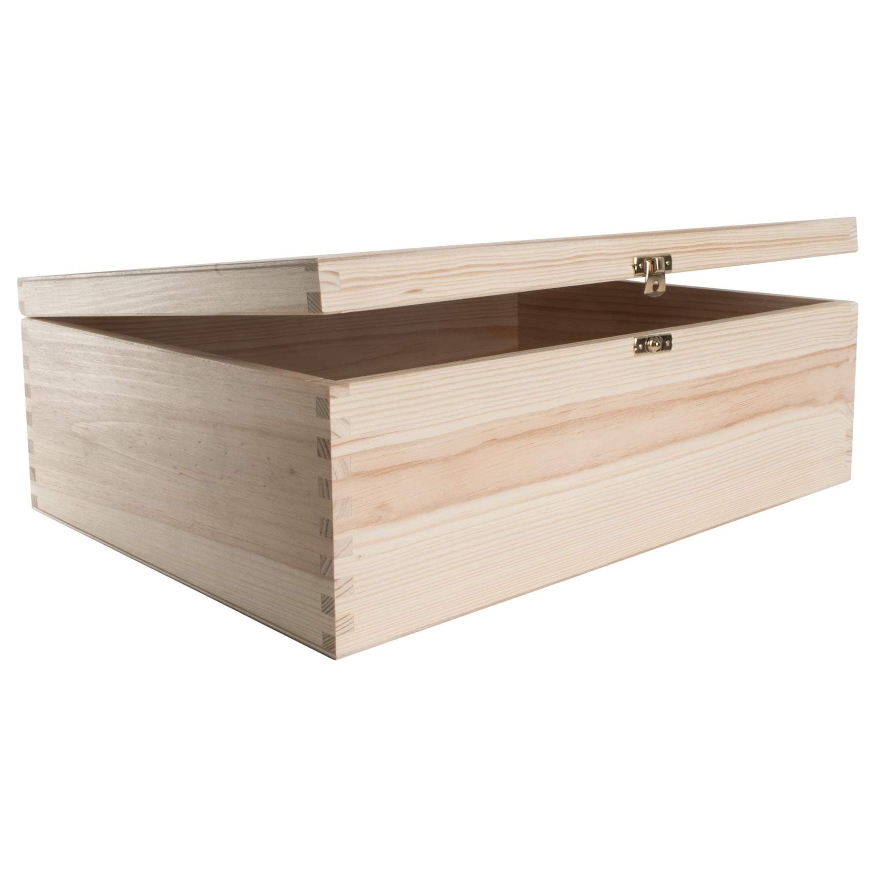 WooDeeDoo Large Rectangular Wooden Storage Box with Hinged Lid and Clasp – 40 x 30 x 13.5 cm – Pine Craft Case for A4 Files Keepsakes Photos Stationery Decoration