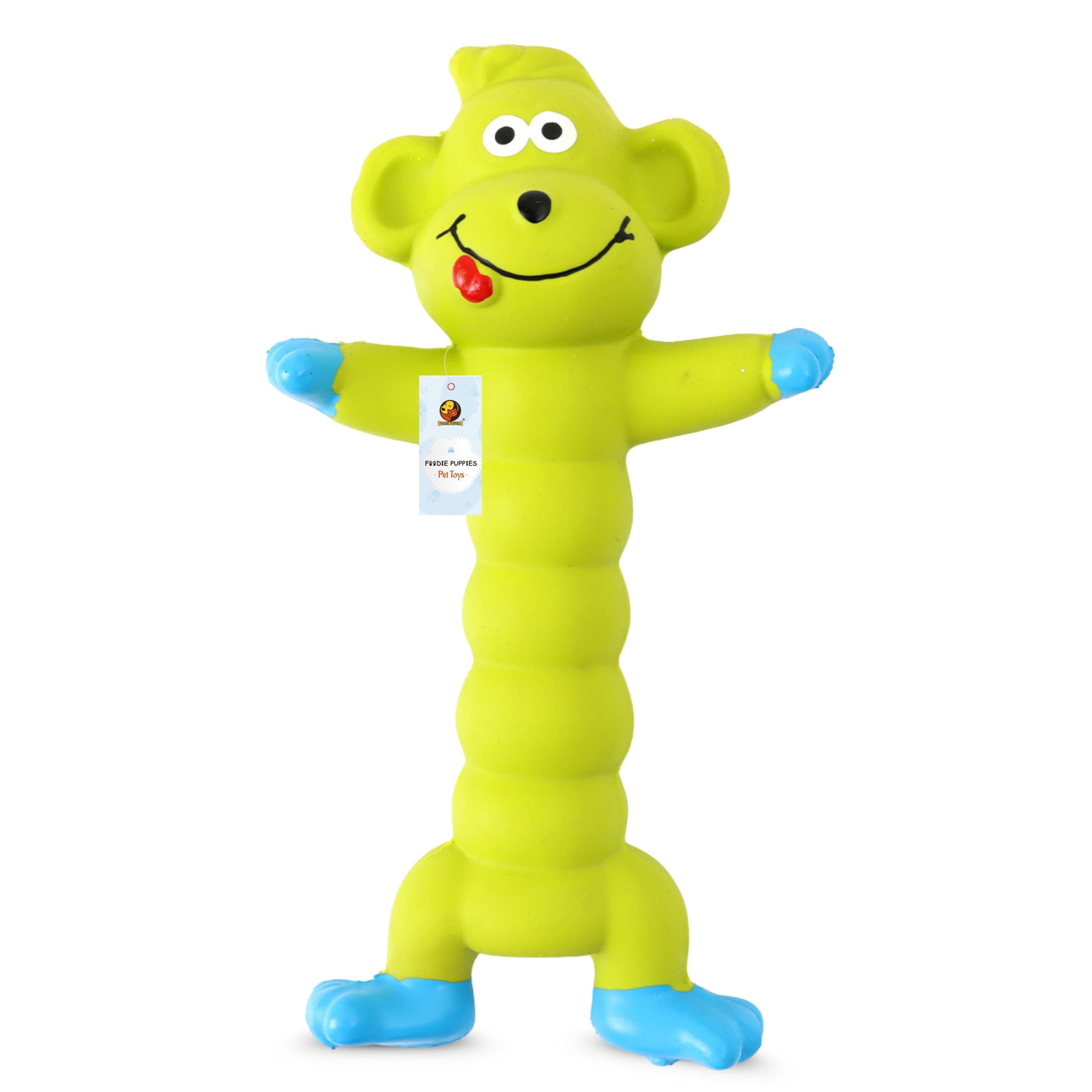Foodie Puppies Natural Latex Rubber Squeaky (Green Monkey) Dog Toy | Small to Medium Dogs & Puppy | Durable, Animal Design, Fetch & Chew Safe Play Toy | Reduce Separation Anxiety