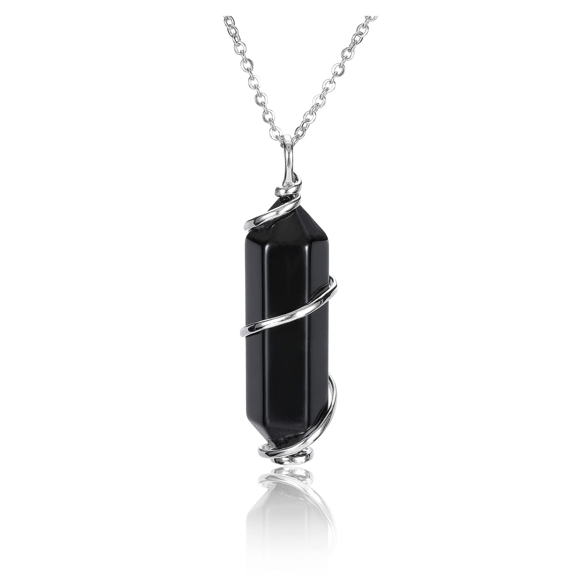 JoviviHealing Crystal Necklace for Women Men Energy Healing Crystal Full Wire Wrap Hexagonal Pointed Pendant Gemstones Jewelry Pendulum Crystal Divination Spiritual