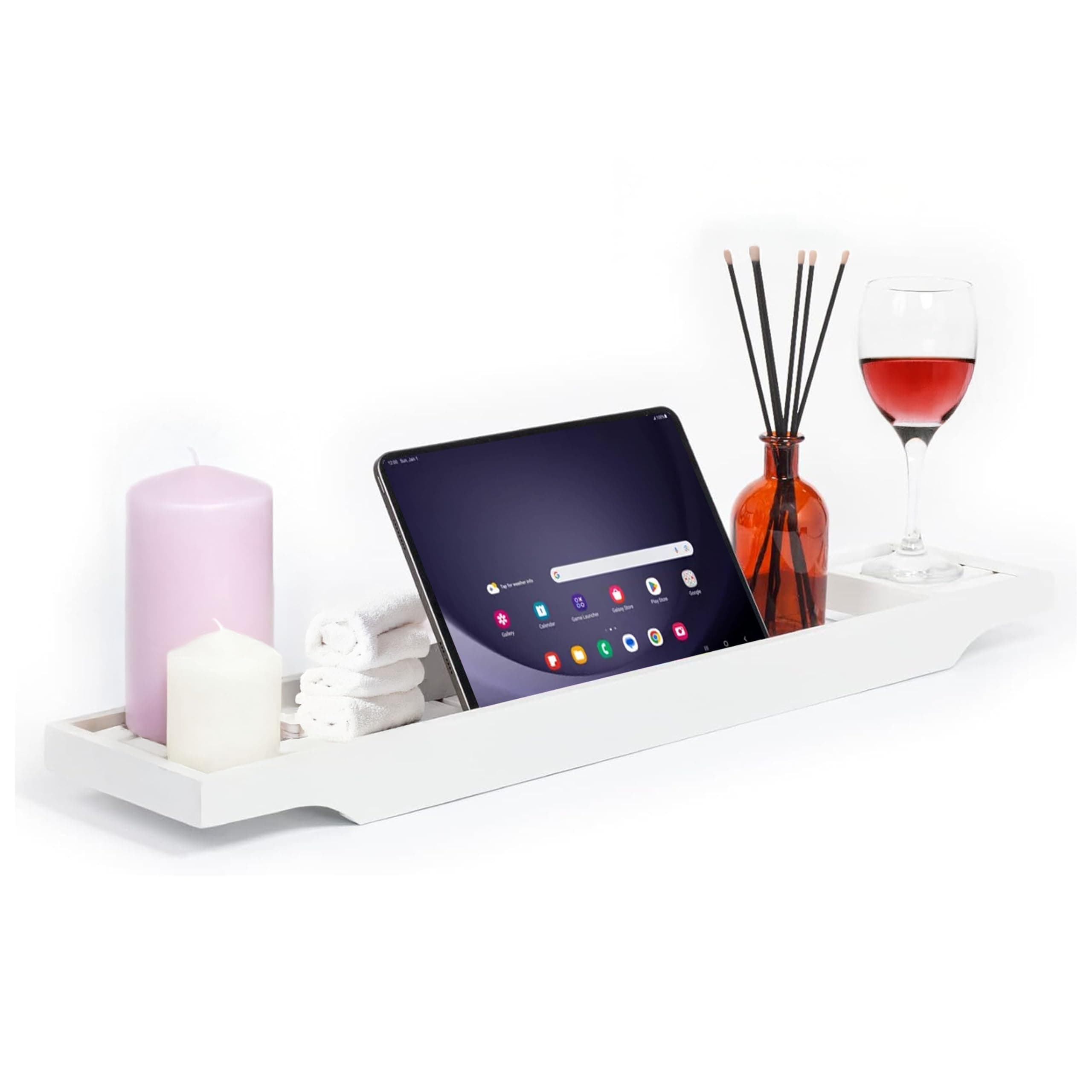 Natural Eco-Friendly Bamboo Bathtub Caddy Tray - No Assembly Required – Renewable Source (White)