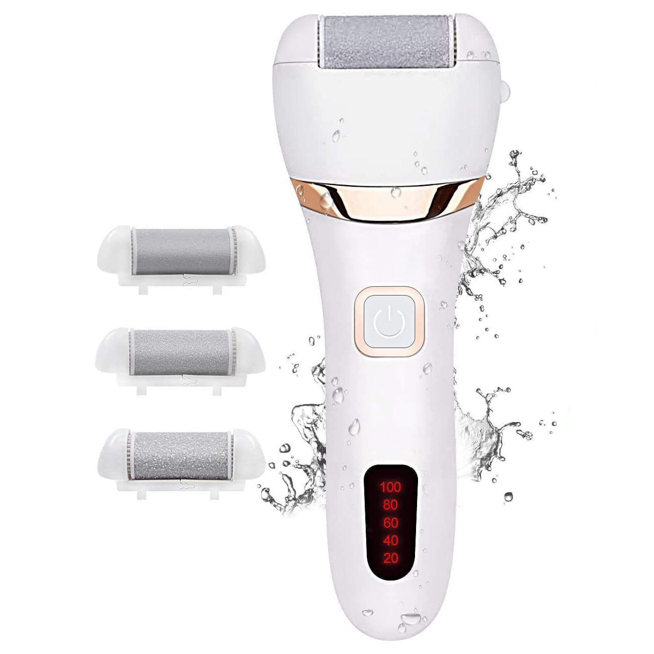 WEEFEESTAR Electric Feet Callus Remover, Electronic Hard Skin Foot File Rechargeable LED Pedicure Tools Foot Filer Scrubber Dry Cracked Dead Skin Remover Kit with 3 Roller Heads