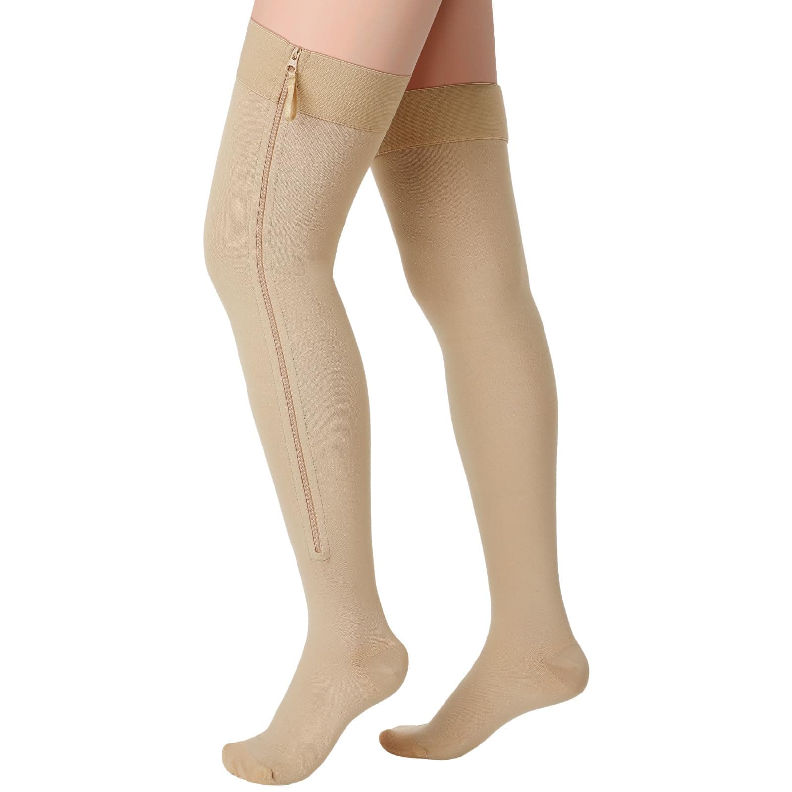 Thigh High Zipper Compression Socks 20-30 mmHg Zipper Compression Stockings Thigh High for Women Men Swelling Edema