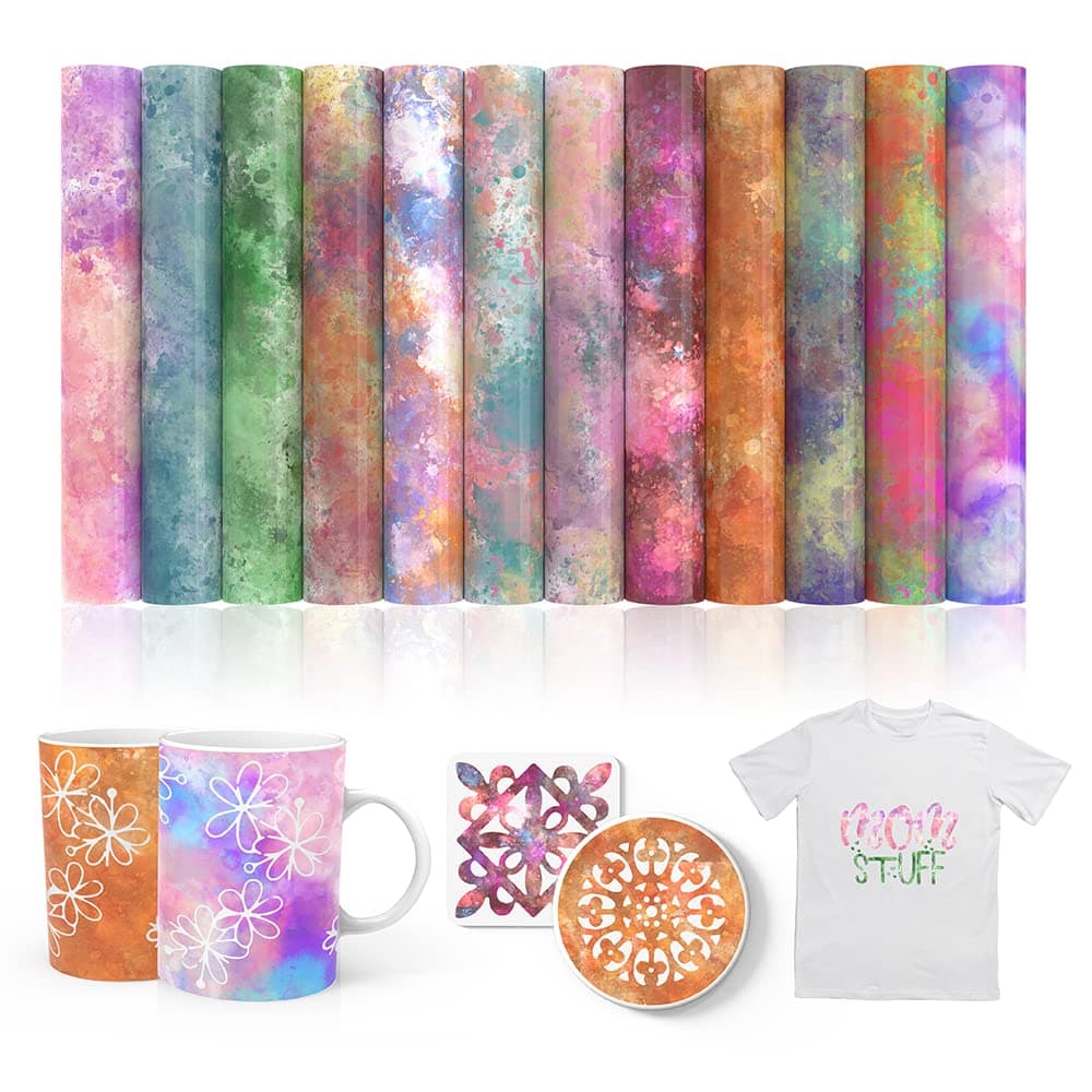 XINPOCUT Transfer Ink Sheets(12pcs/Set, 12"x12") - Watercolor Transfer Paper Sublimation compatible with Cricut Mug Press, Silhouette Cameo Transfer Sheets for T-Shirts Mug Bag