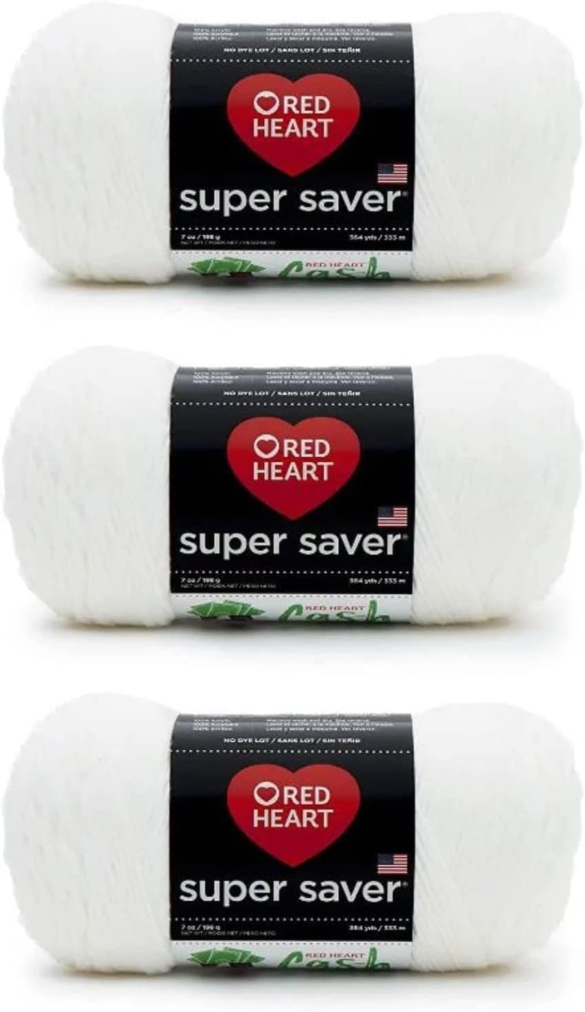 Red Heart Super Saver Soft White Yarn - 3 Pack of 198g/7oz - Acrylic - 4 Medium (Worsted) - 364 Yards - Knitting/Crochet