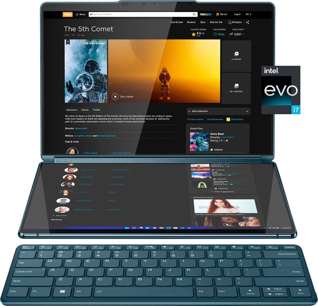 Yoga Book 9i 2-in-1 13.3" 2.8K Dual Screen OLED Touch Laptop - Intel Core i7-1355U with 16GB Memory - 1TB SSD - Tidal Teal - US Version