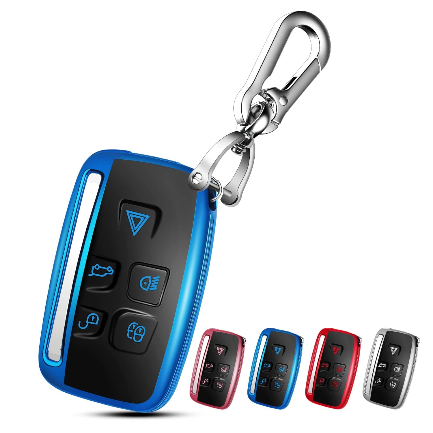 for LAND ROVER Key Fob Cover Case with Keychain for Range Rover Evoque Sport Velar Land Rover Discovery Jaguar F-Pace F-Type XE XEL XF XFL XJ Accessories (Blue)
