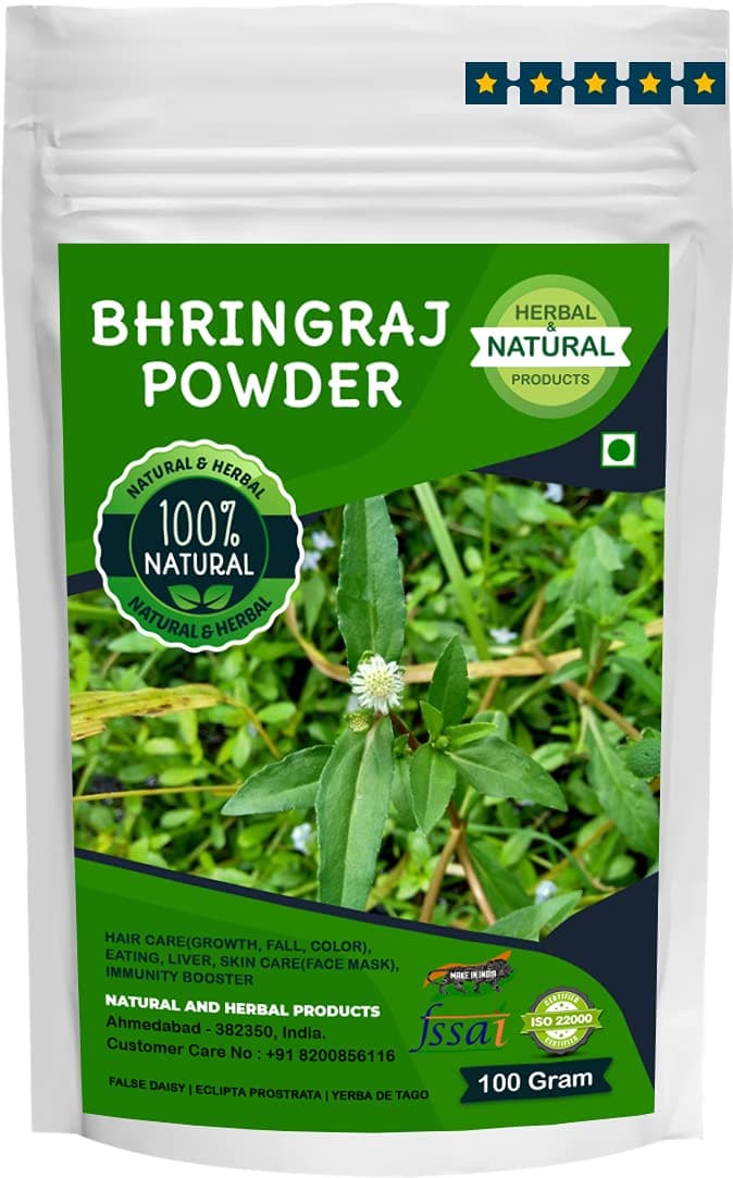 Bhringraj Powder for Hair, Hair Care, Hair Growth, Hair Strong, Hair Conditioner, Hair Wash, False Daisy, Eclipta Prostrata, Yerba de Tago, Eating, Liver, Skin, Drinking, Face, Pure, Herbal, Organic (100 Gram)